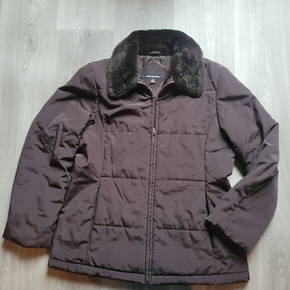 Jones New York Womens Brown Fur Collar Jacket Size M - Picture 2 of 6